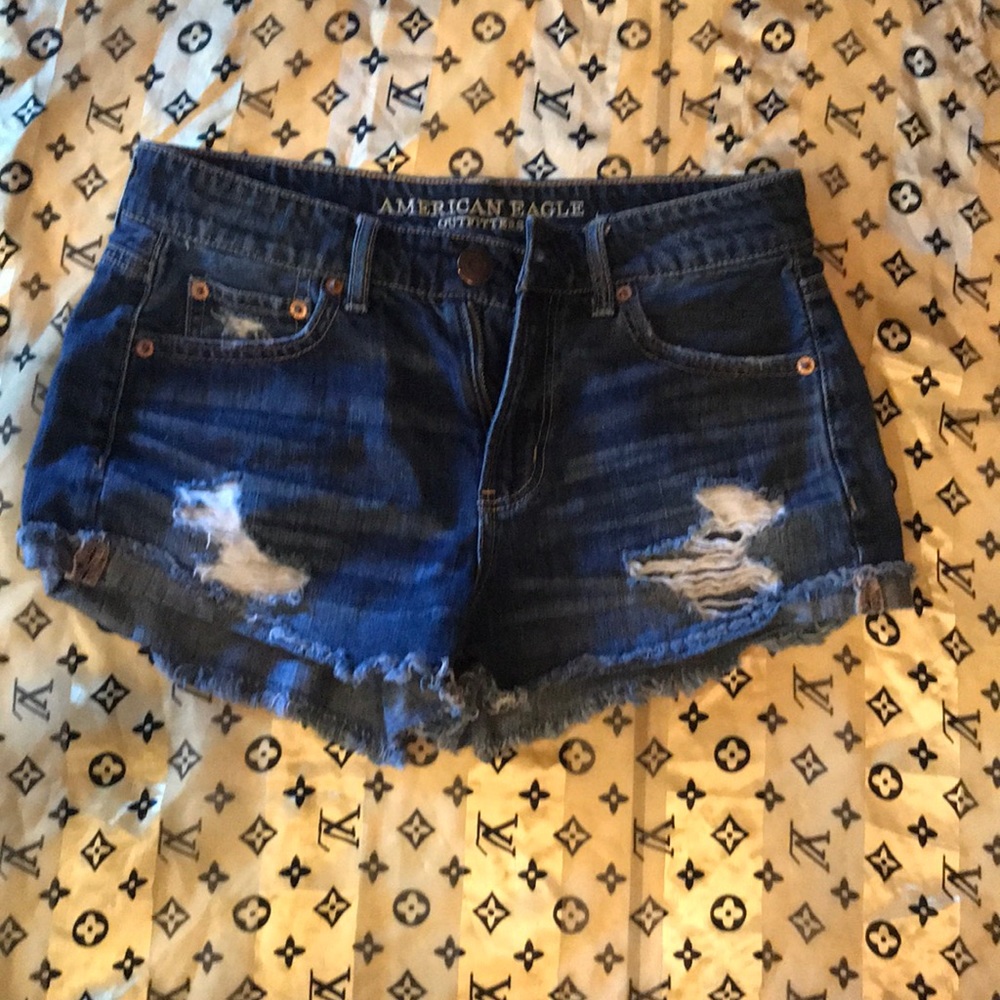 Dark Blue Distressed Jean Shorts